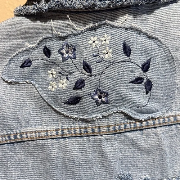 Sleeveless denim & black chiffon long sequin jacket duster high low custom flowy - Picture 11 of 14